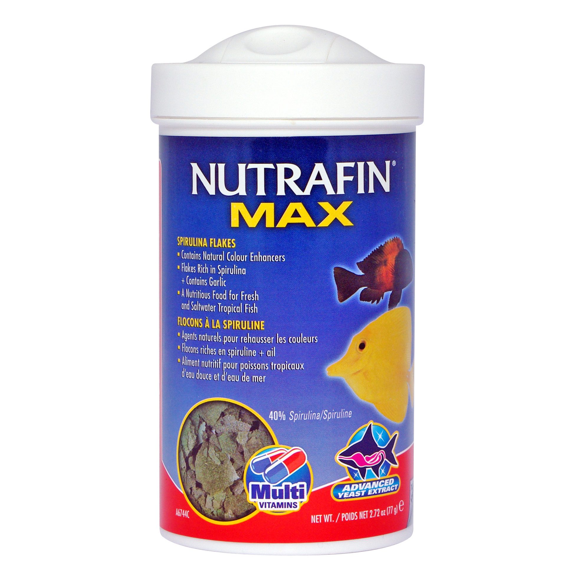 Flocons Nutrafin Max à la spiruline pour poissons tropicaux, 77 g (2,72 oz)