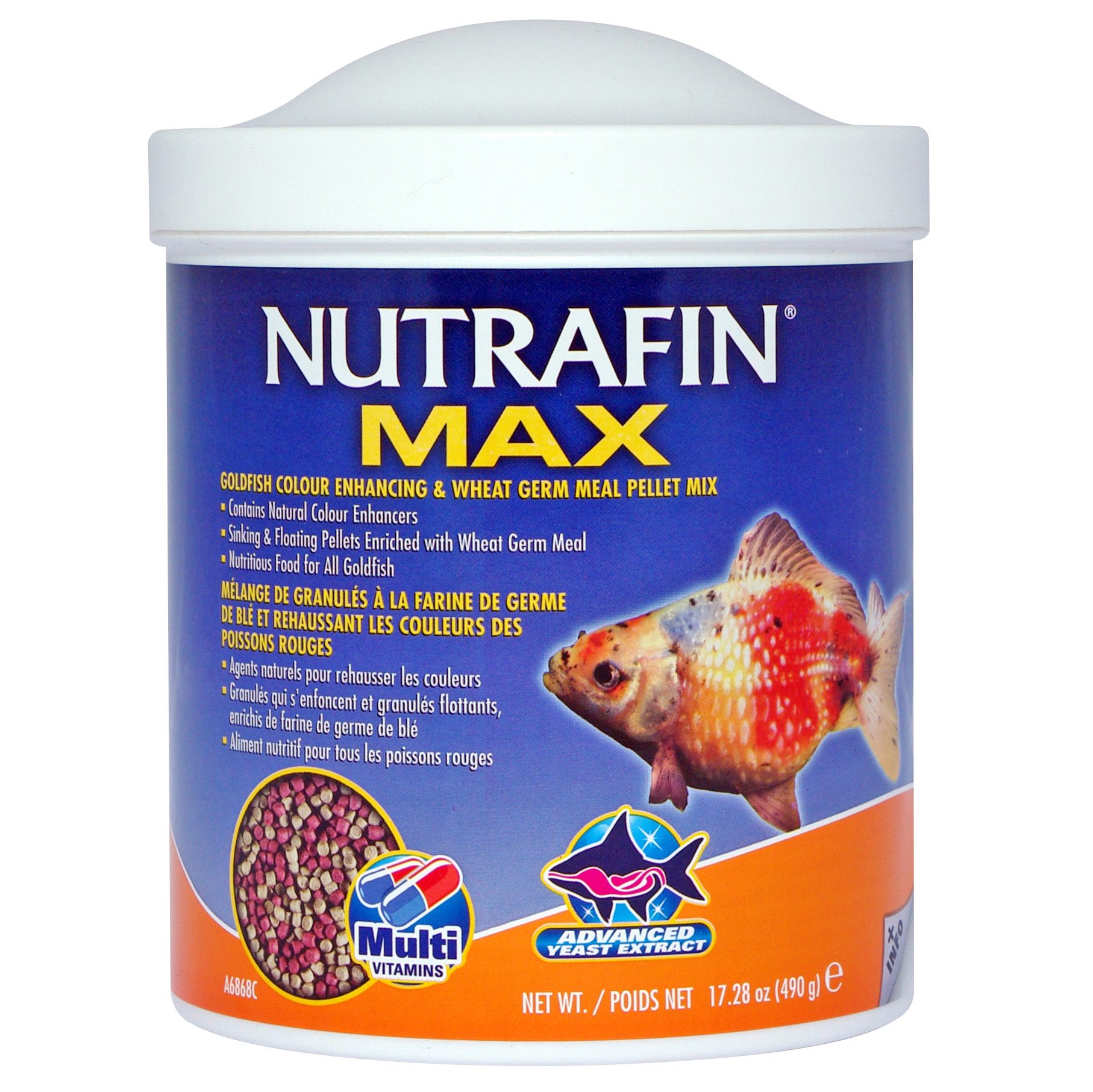 Mélange de granulés Nutrafin Max à la farine de blé rehaussant les couleurs des poissons rouges, 490 g (1 lb)