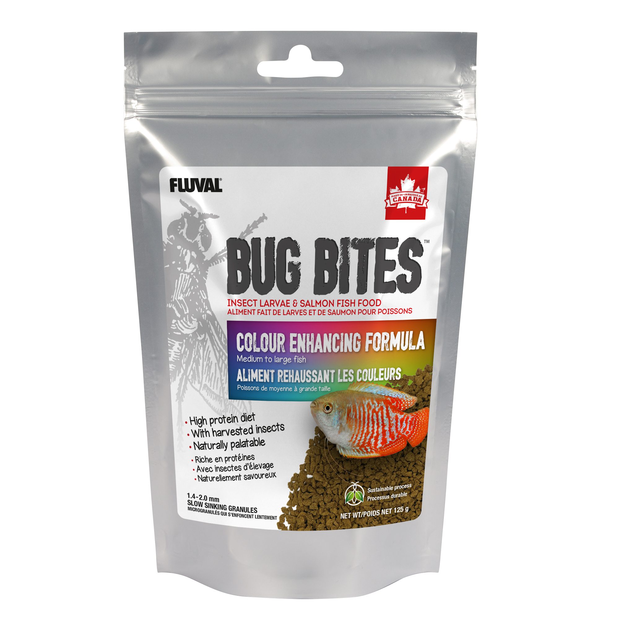 Microgranulés Bug Bites Fluval pour rehausser les couleurs des poissons de moyenne à grande taille, 1,4-2 mm, 100 g (3,5 oz)