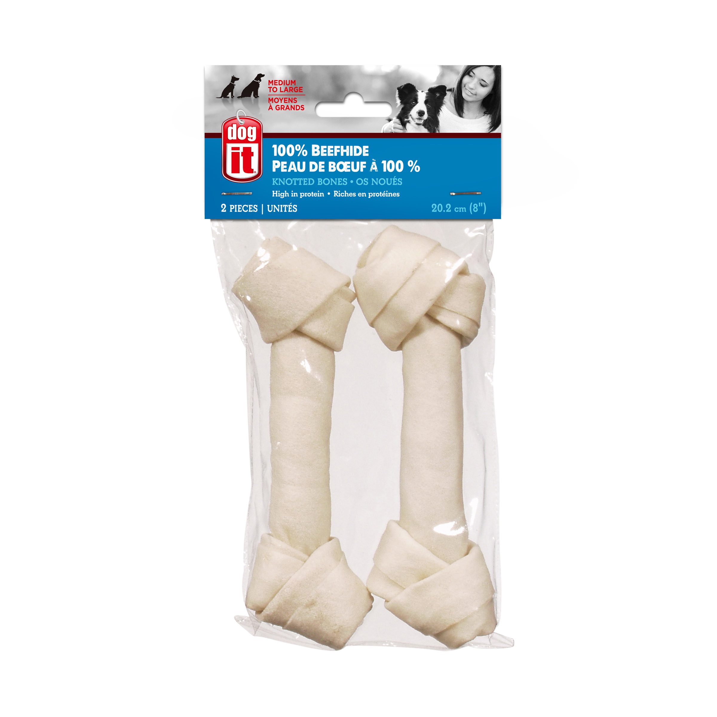 Format boni de 2 os noués moyens en peau de bœuf naturelle, 20 cm (8 po), 110-120 g (3,9-4,2 oz)