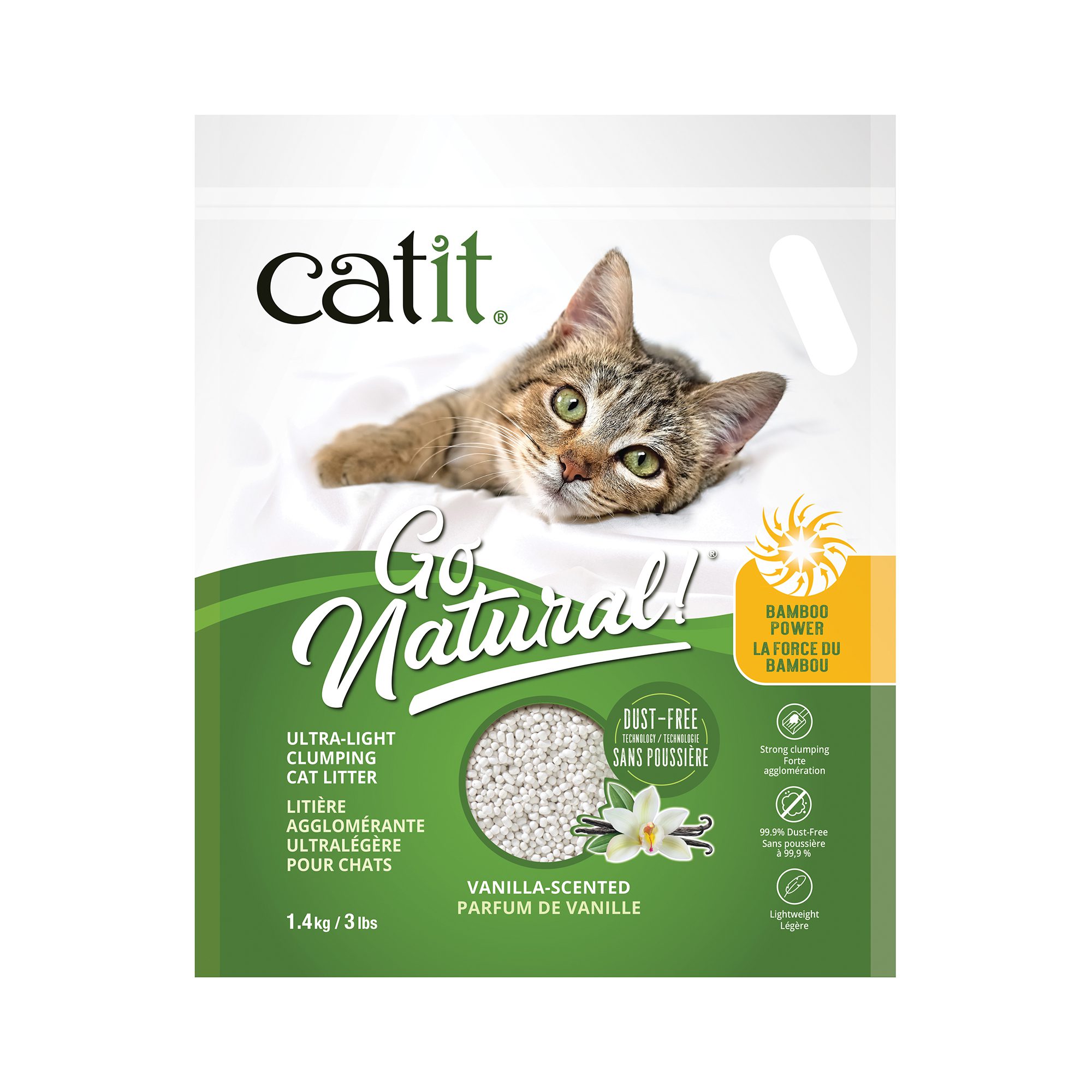 Litière agglomérante Catit Go Natural! ultralégère, vanille, sac de 1,4 kg (3 lbs)